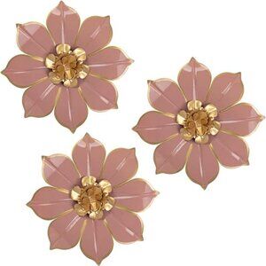Metal Flowers Wall Decor Set of 3, Pink Metal Flower Wall Art Decor